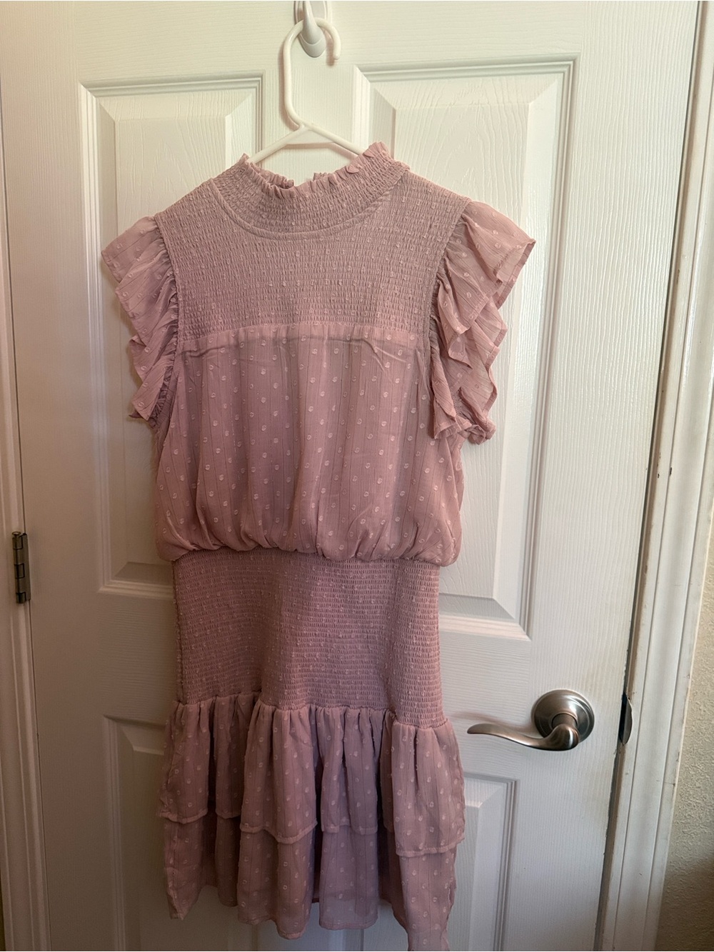 Aqua Dusty Pink Ruffled Smocked Waist Women’s Dress